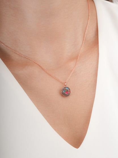 Rainbow Spiny Turquoise Reversible Coin Necklace 18K Rose Gold (3) – Mondays Made Flower & Birthstone Jewelry Singapore