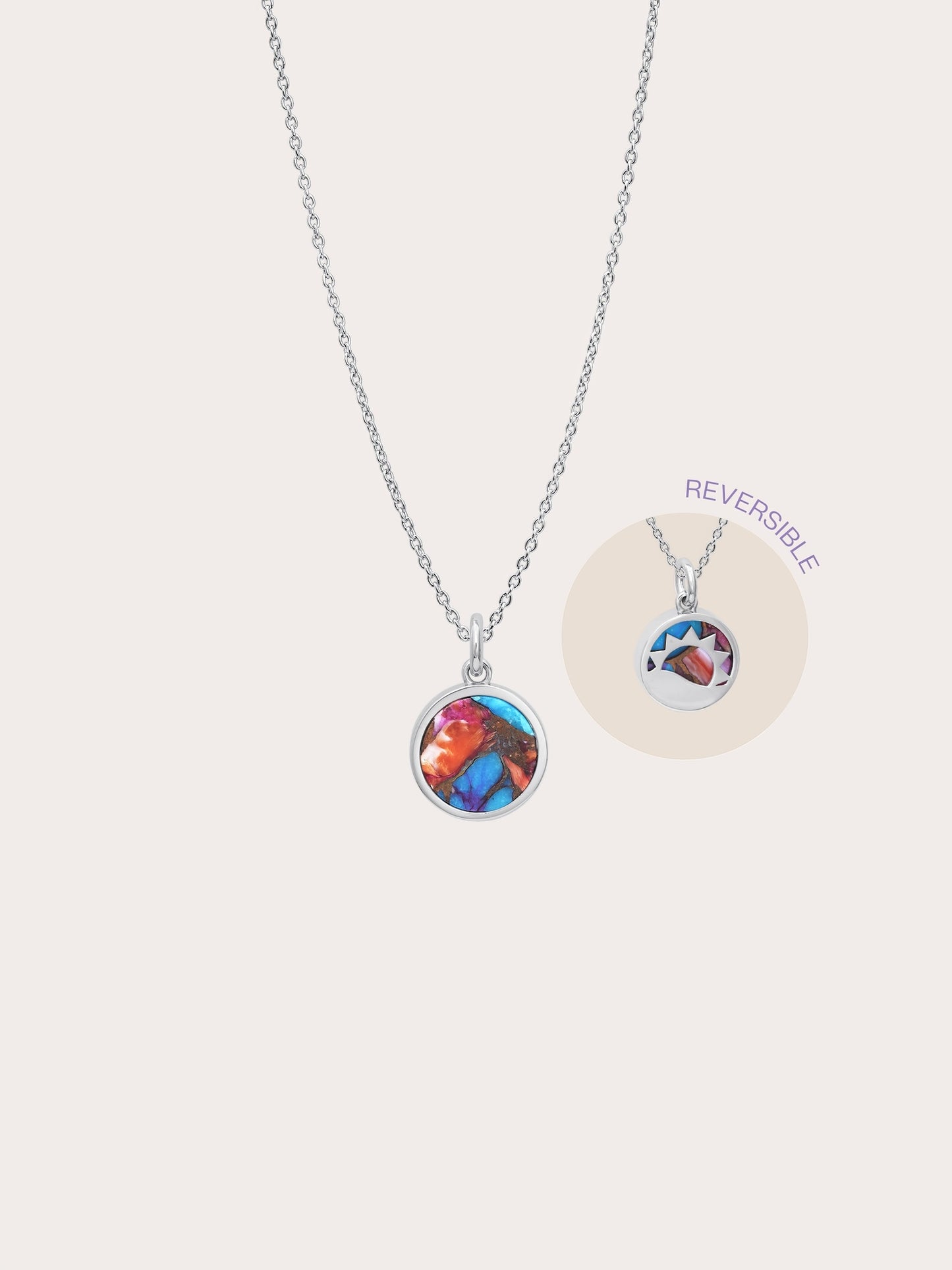 Rainbow Spiny Turquoise Reversible Coin Necklace