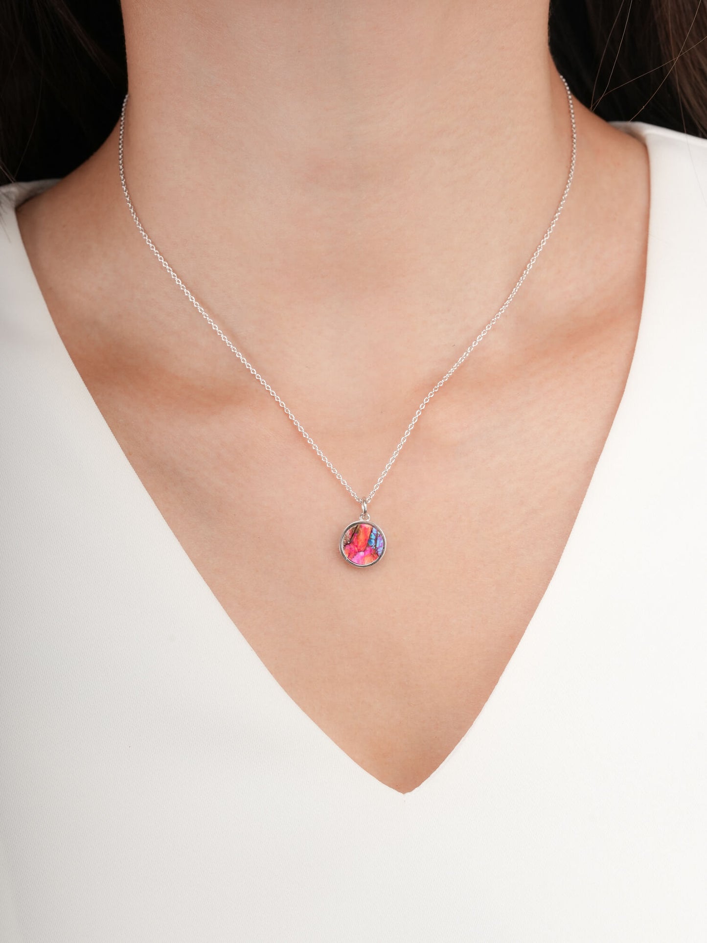 Rainbow Spiny Turquoise Reversible Coin Necklace