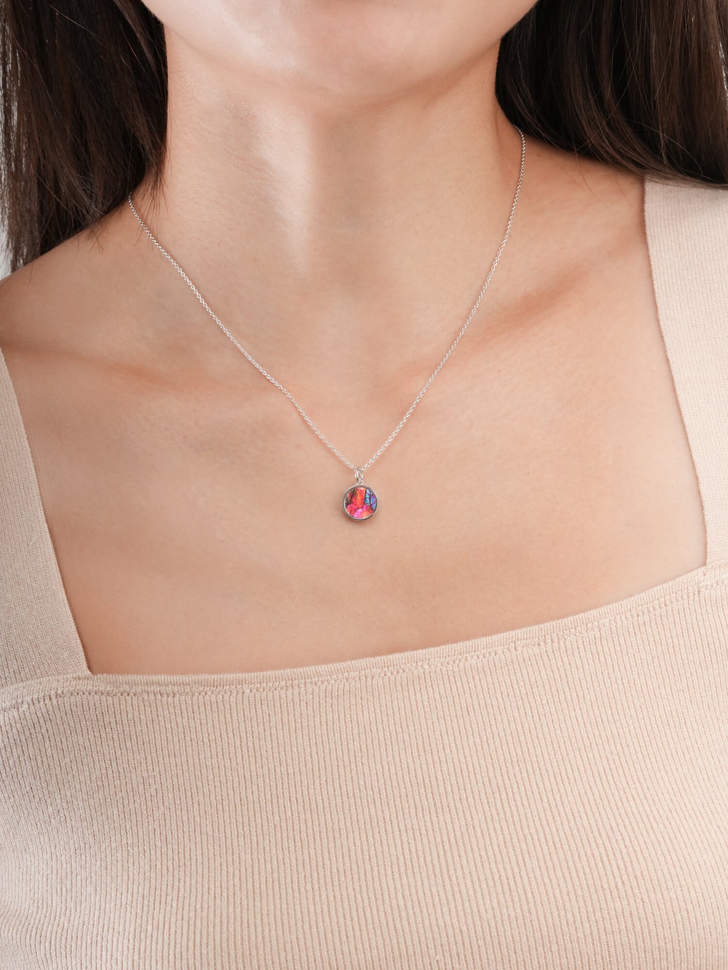 Rainbow Spiny Turquoise Reversible Coin Necklace