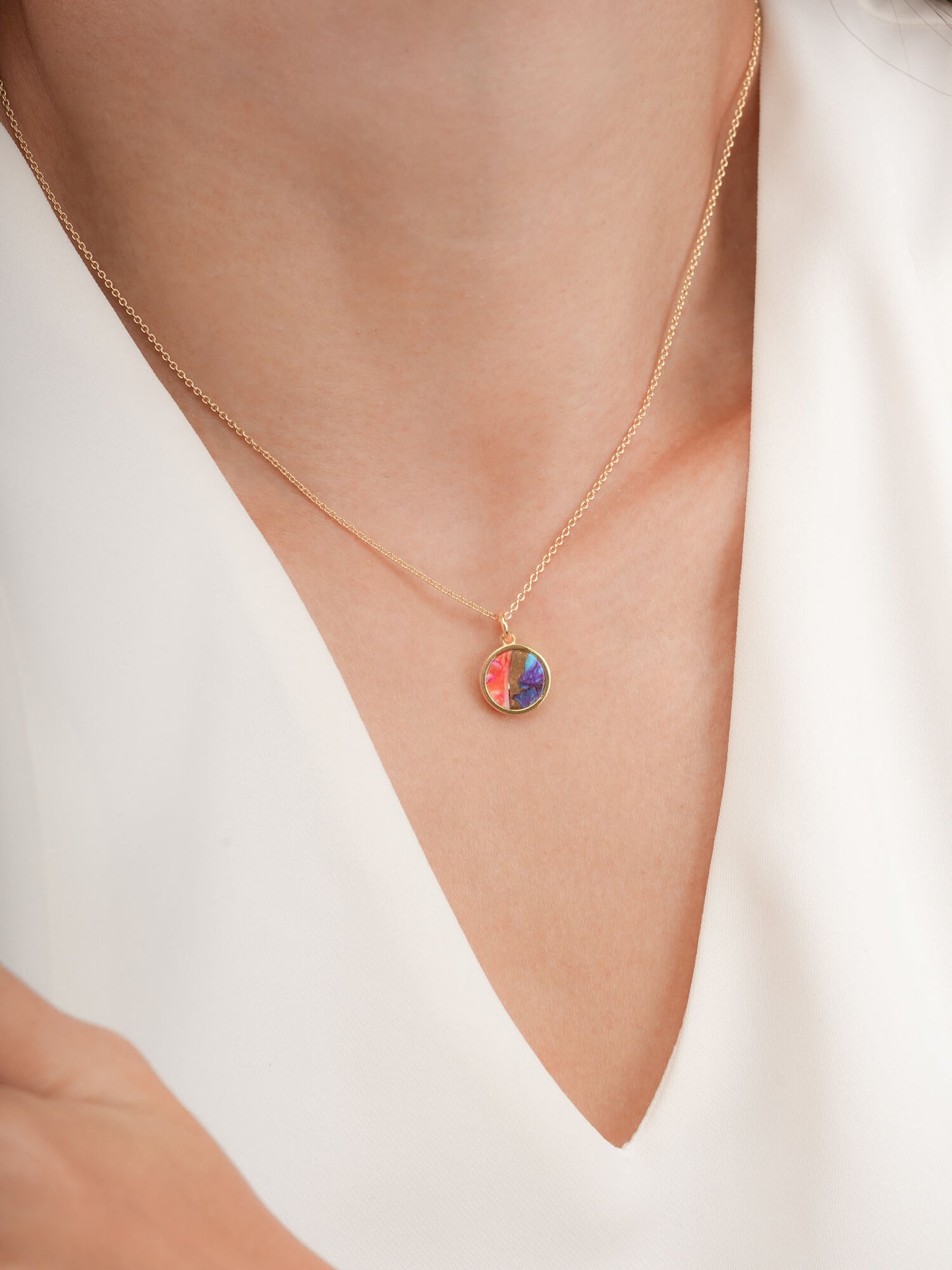 Rainbow Spiny Turquoise Reversible Coin Necklace