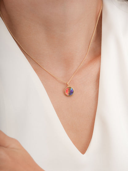 Rainbow Spiny Turquoise Reversible Coin Necklace 18K Gold (2) – Mondays Made Flower & Birthstone Jewelry Singapore