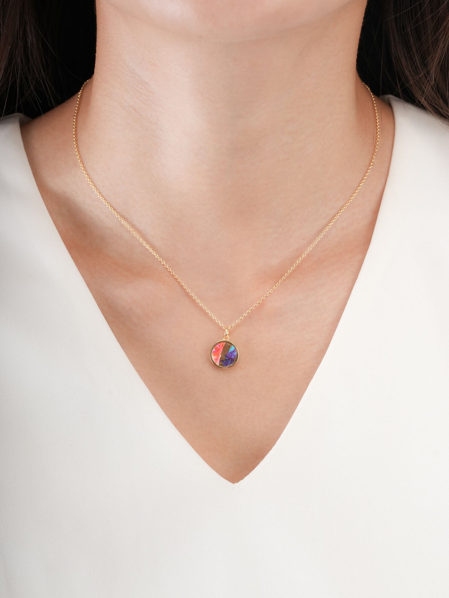 Rainbow Spiny Turquoise Reversible Coin Necklace