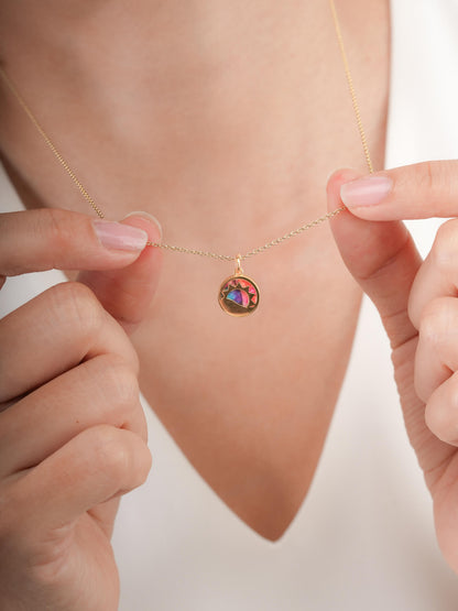 Rainbow Spiny Turquoise Reversible Coin Necklace 18K Gold (6) – Mondays Made Flower & Birthstone Jewelry Singapore