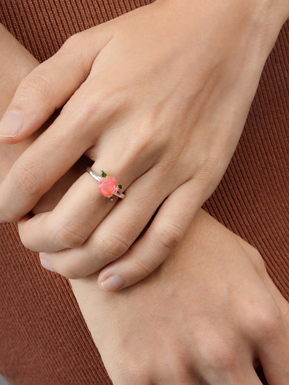 Rose Ring S925 Silver Rhodium (2) – Mondays Made Flower & Birthstone Jewelry Singapore