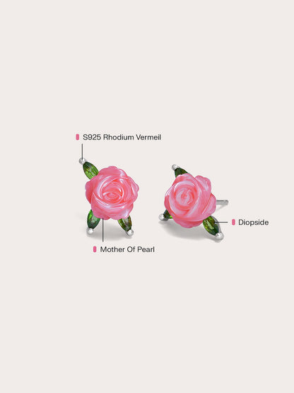 Rose Stud S925 Silver Rhodium Side – Mondays Made Flower & Birthstone Jewelry Singapore