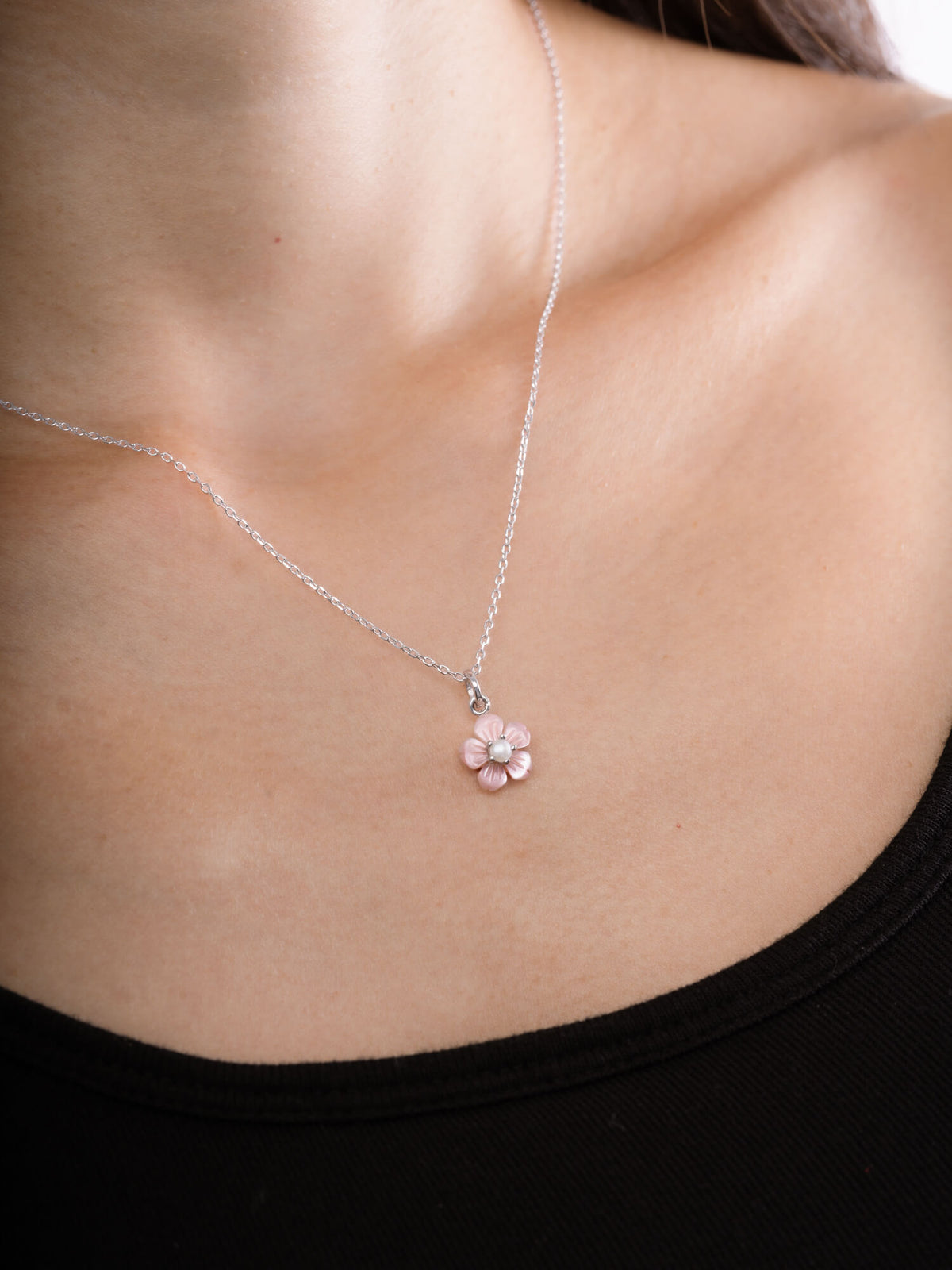 Sakura Necklace S925 Silver Rhodium (3) – Mondays Made Flower & Birthstone Jewelry Singapore