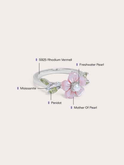 Sakura Ring S925 Silver Rhodium Side – Mondays Made Flower & Birthstone Jewelry Singapore