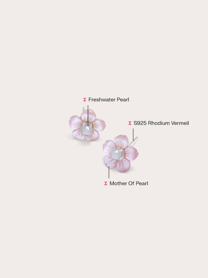 Sakura Stud S925 Silver Rhodium Side – Mondays Made Flower & Birthstone Jewelry Singapore