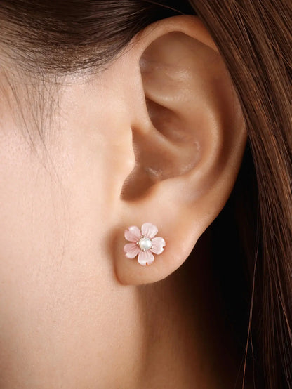 Carved Sakura Stud Earrings