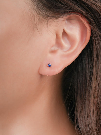 September Birthstone Mini Hoop Earrings Blue Sapphire 18K Rose Gold (1) – Mondays Made Flower & Birthstone Jewelry Singapore