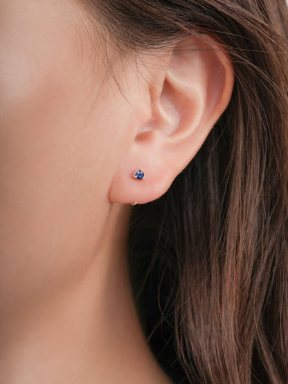 September Birthstone Mini Hoop Earrings Blue Sapphire S925 Silver Rhodium (1) – Mondays Made Flower & Birthstone Jewelry Singapore