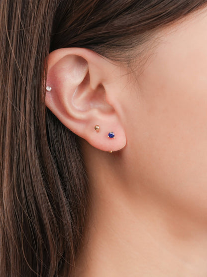 September Birthstone Mini Hoop Earrings Blue Sapphire 18K Gold (2) – Mondays Made Flower & Birthstone Jewelry Singapore