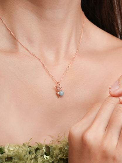 Serenity Fairy Necklace Aquamarine 18K Rose Gold (2) – Mondays Made Flower & Birthstone Jewelry Singapore