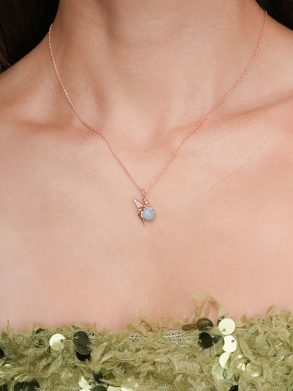 Serenity Fairy Necklace Aquamarine 18K Rose Gold (3) – Mondays Made Flower & Birthstone Jewelry Singapore