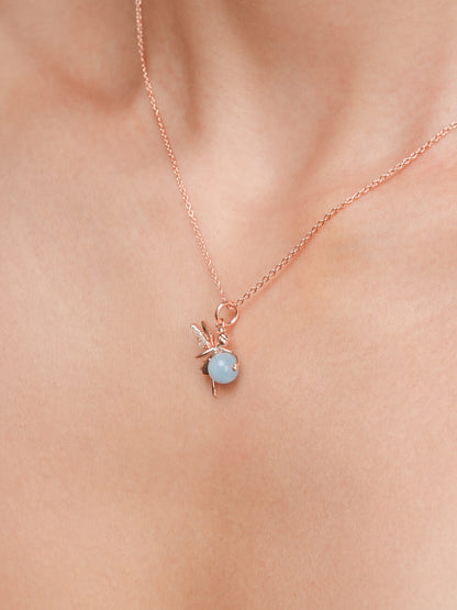 Serenity Fairy Necklace Aquamarine 18K Rose Gold (5) – Mondays Made Flower & Birthstone Jewelry Singapore