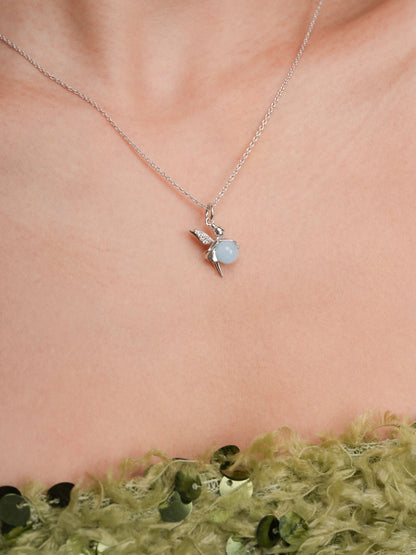 Serenity Fairy Necklace Aquamarine S925 Silver Rhodium (3) – Mondays Made Flower & Birthstone Jewelry Singapore