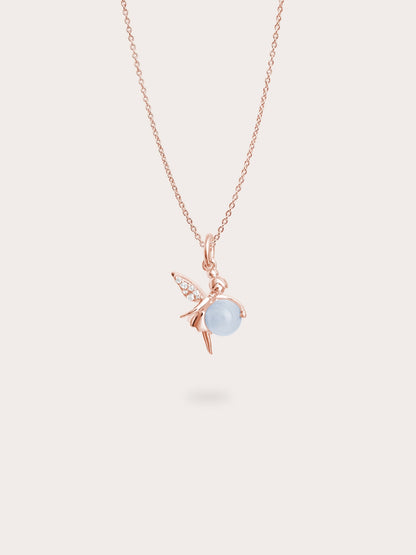 Serenity Fairy Necklace Aquamarine 18K Rose Gold (1) – Mondays Made Flower & Birthstone Jewelry Singapore