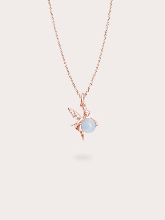 Serenity Fairy Necklace Aquamarine 18K Rose Gold (1) – Mondays Made Flower & Birthstone Jewelry Singapore