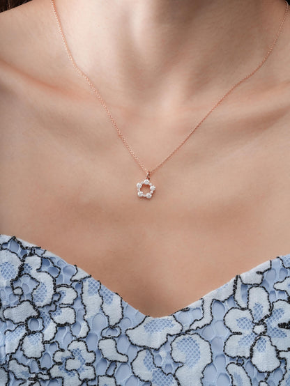 Snowfall White Moissanite Cluster Necklace 18K Rose Gold (2) – Mondays Made Flower & Birthstone Jewelry Singapore