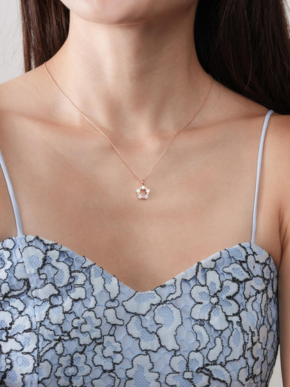 Snowfall White Moissanite Cluster Necklace 18K Rose Gold (3) – Mondays Made Flower & Birthstone Jewelry Singapore