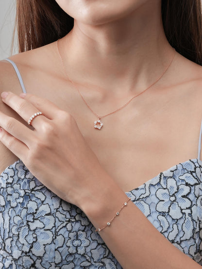 Snowfall White Moissanite Cluster Necklace 18K Rose Gold (1) – Mondays Made Flower & Birthstone Jewelry Singapore