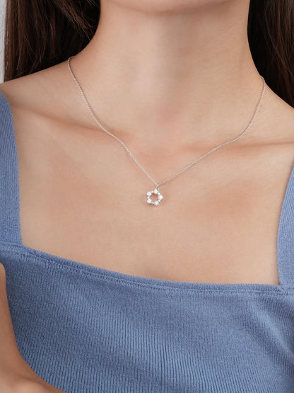 Snowfall White Moissanite Cluster Necklace S925 Silver Rhodium (1) – Mondays Made Flower & Birthstone Jewelry Singapore