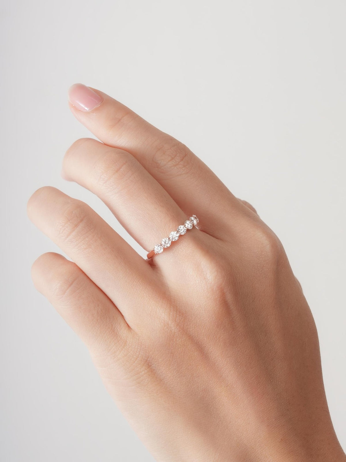 Snowfall White Moissanite Eternity Band 18K Rose Gold (16) – Mondays Made Flower & Birthstone Jewelry Singapore