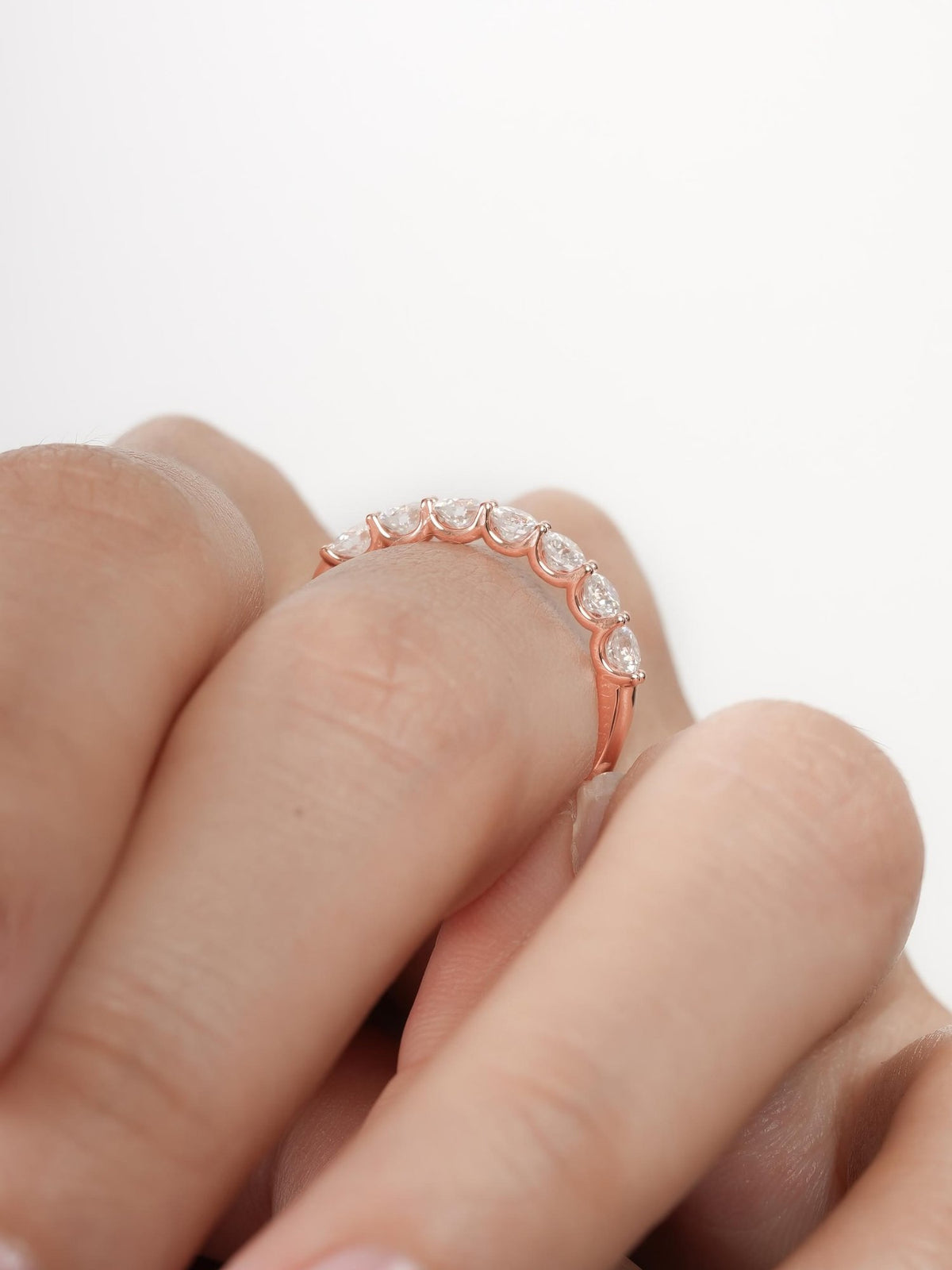 Snowfall White Moissanite Eternity Band 18K Rose Gold (15) – Mondays Made Flower & Birthstone Jewelry Singapore