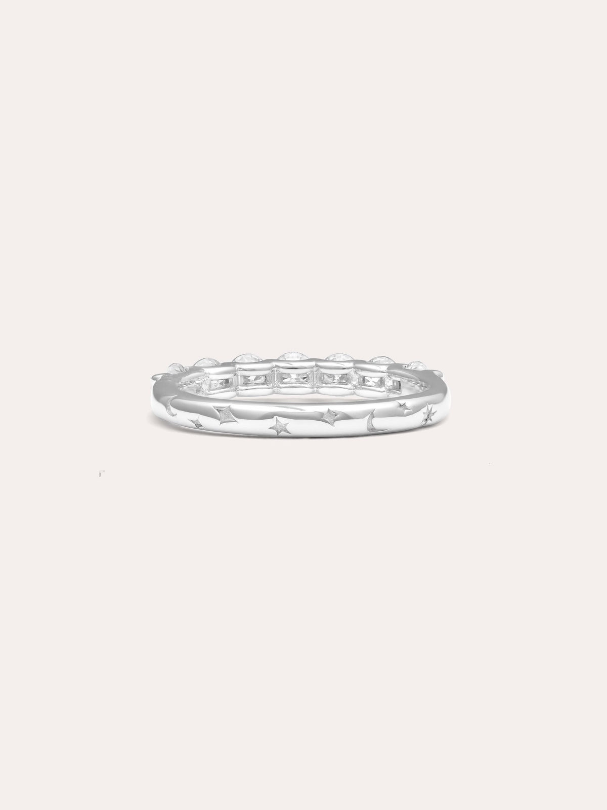 Snowfall White Moissanite Eternity Band S925 Silver Rhodium (9) – Mondays Made Flower & Birthstone Jewelry Singapore