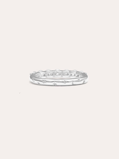 Snowfall White Moissanite Eternity Band S925 Silver Rhodium (9) – Mondays Made Flower & Birthstone Jewelry Singapore