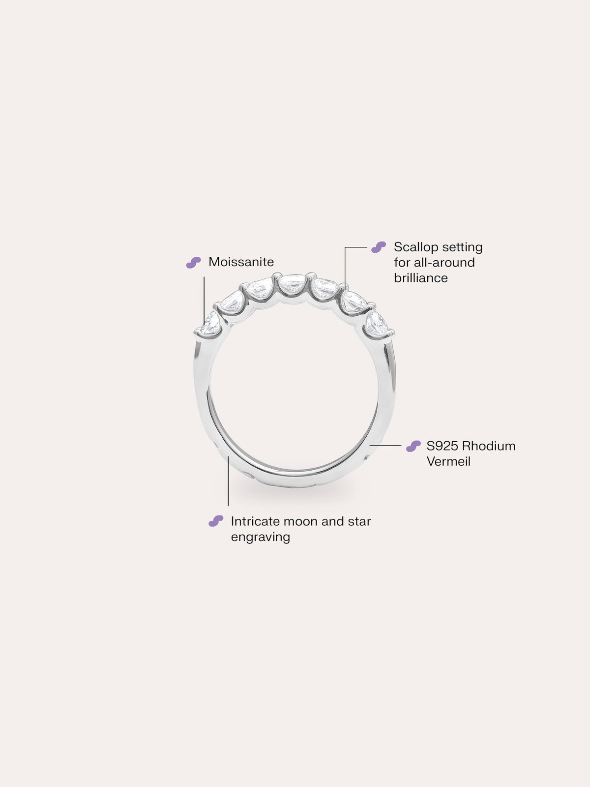 Snowfall White Moissanite Eternity Band S925 Silver Rhodium It – Mondays Made Flower & Birthstone Jewelry Singapore