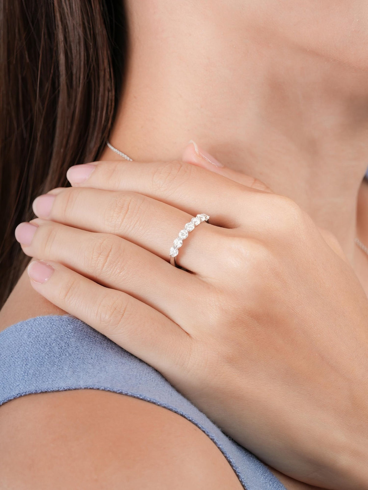 Snowfall White Moissanite Eternity Band S925 Silver Rhodium (13) – Mondays Made Flower & Birthstone Jewelry Singapore