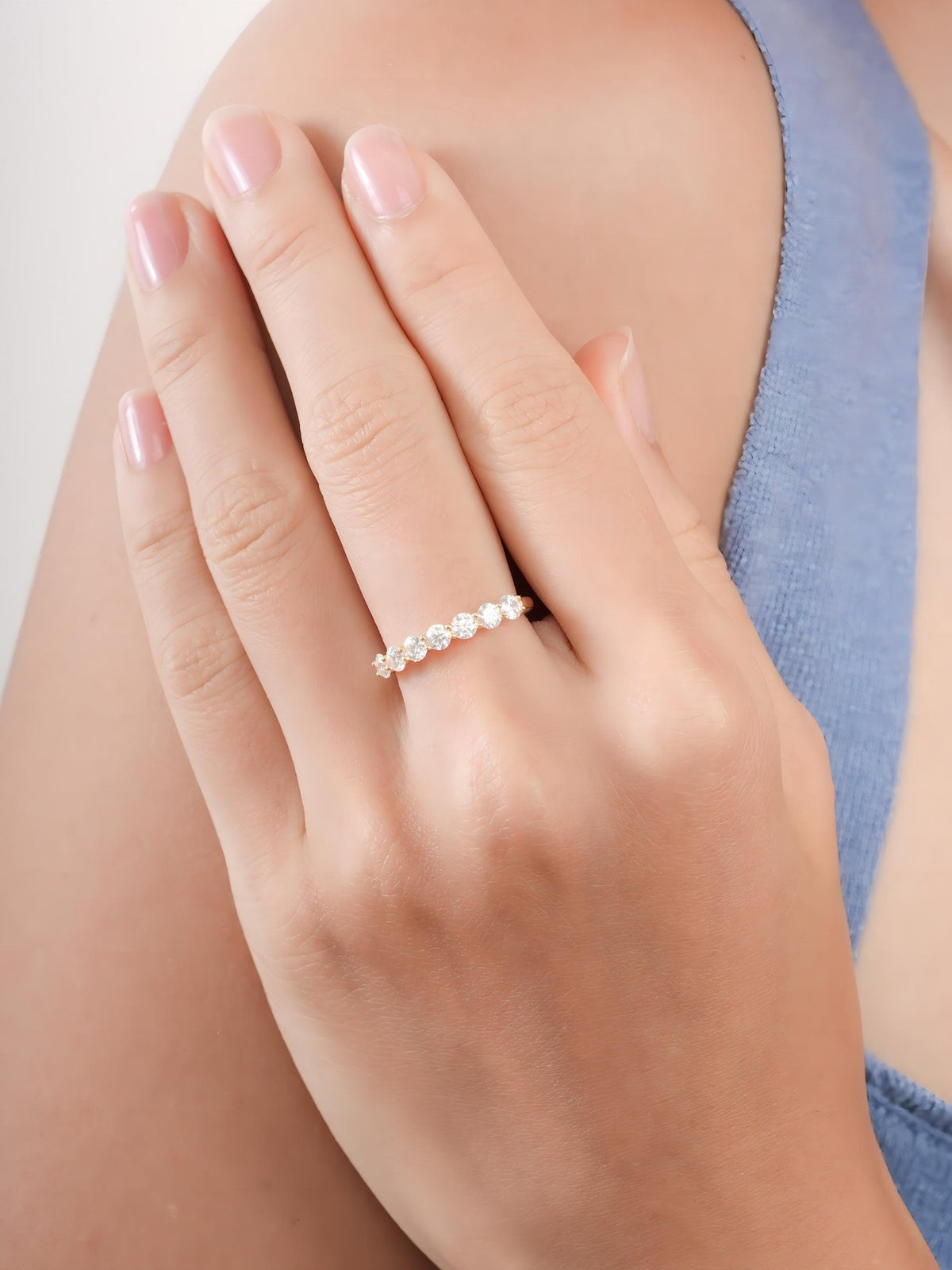 Snowfall White Moissanite Eternity Band 18K Gold (11) – Mondays Made Flower & Birthstone Jewelry Singapore