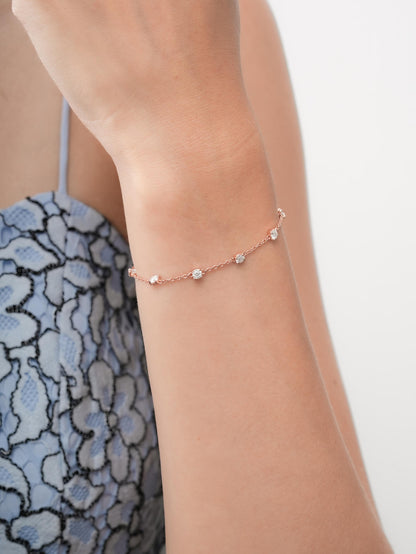 Snowfall White Moissanite Station Bracelet 18K Rose Gold (2) – Mondays Made Flower & Birthstone Jewelry Singapore