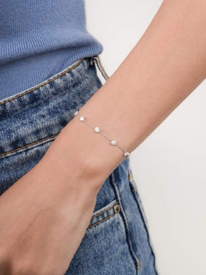 Snowfall White Moissanite Station Bracelet S925 Silver Rhodium (1) – Mondays Made Flower & Birthstone Jewelry Singapore