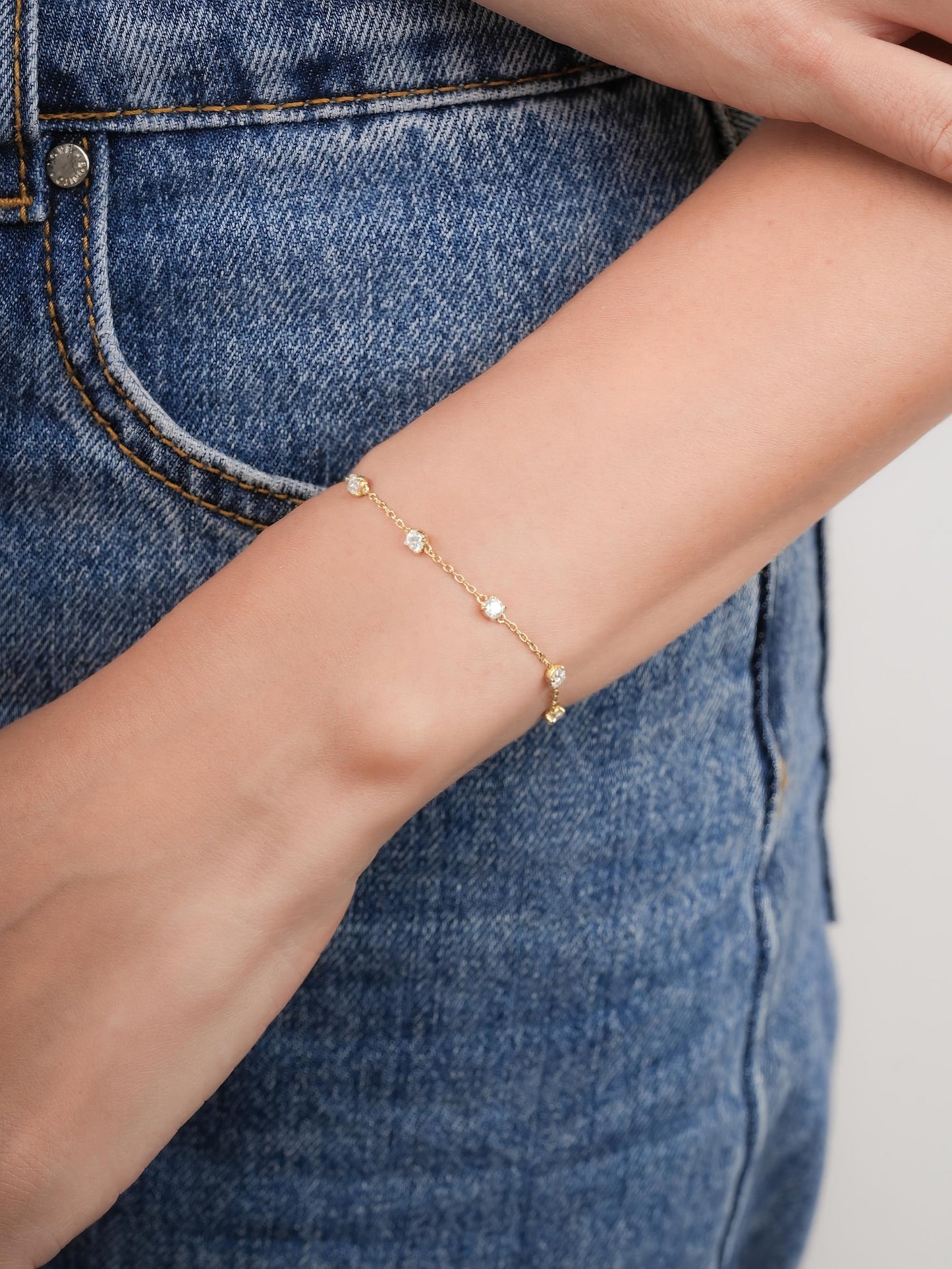 Snowfall White Moissanite Station Bracelet