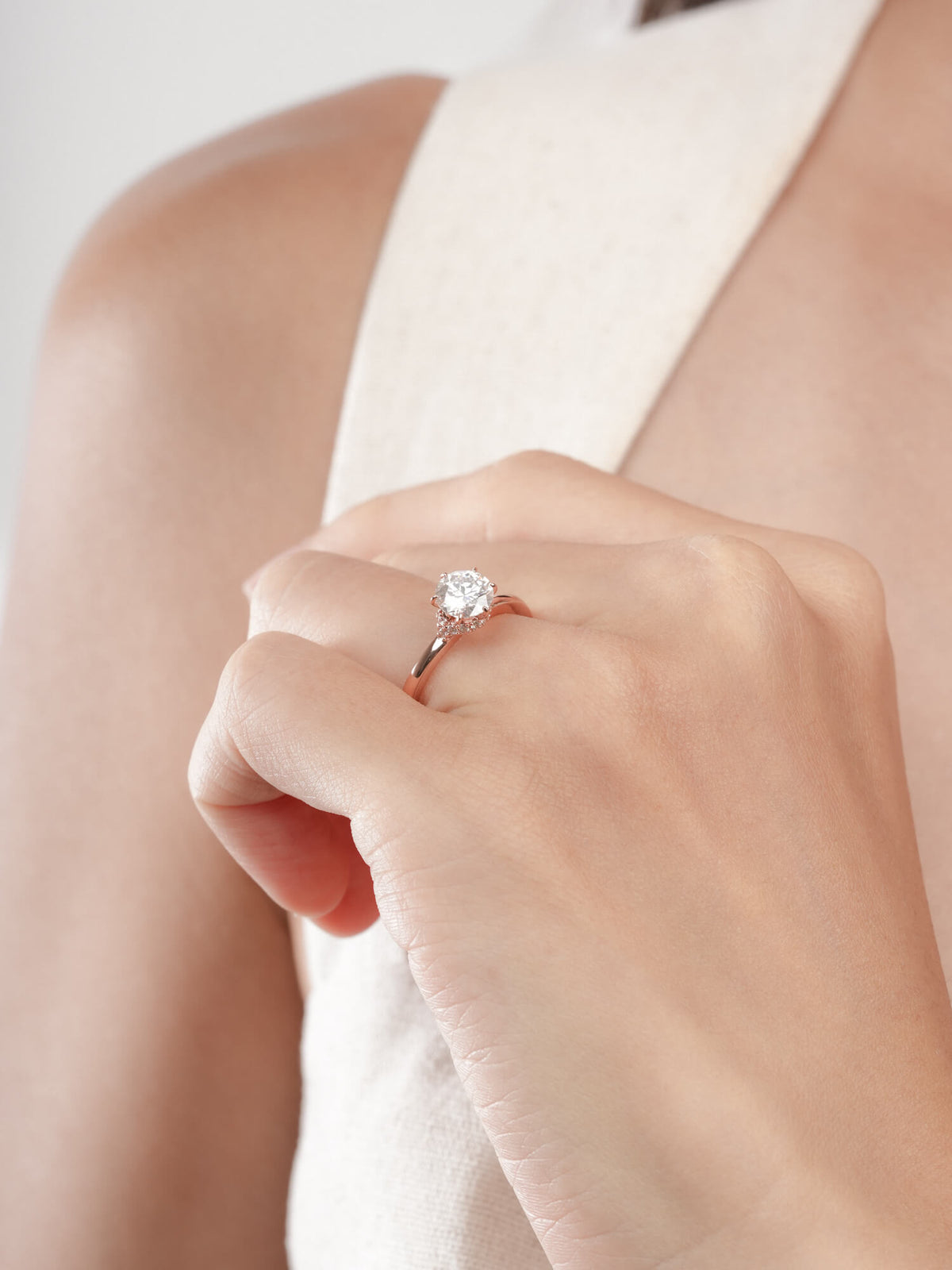 Solitaire Moissanite Arch Ring 18K Rose Gold (3) – Mondays Made Flower & Birthstone Jewelry Singapore
