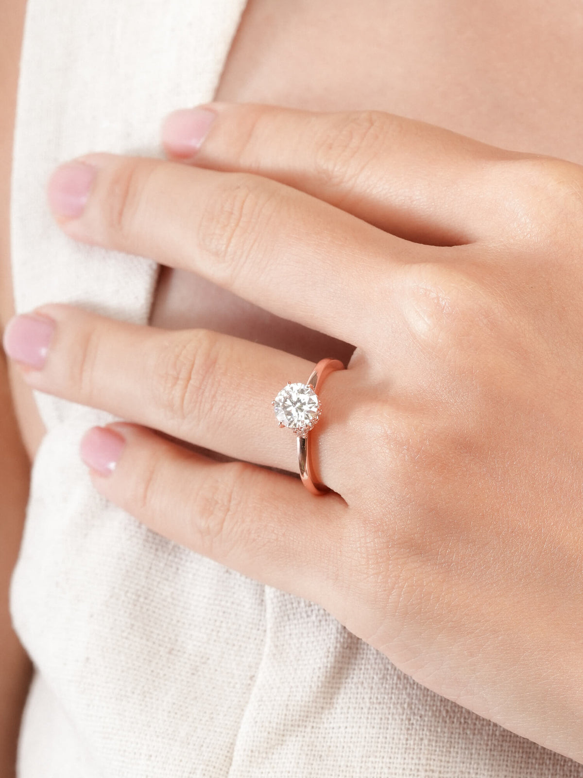 Solitaire Moissanite Arch Ring 18K Rose Gold (2) – Mondays Made Flower & Birthstone Jewelry Singapore