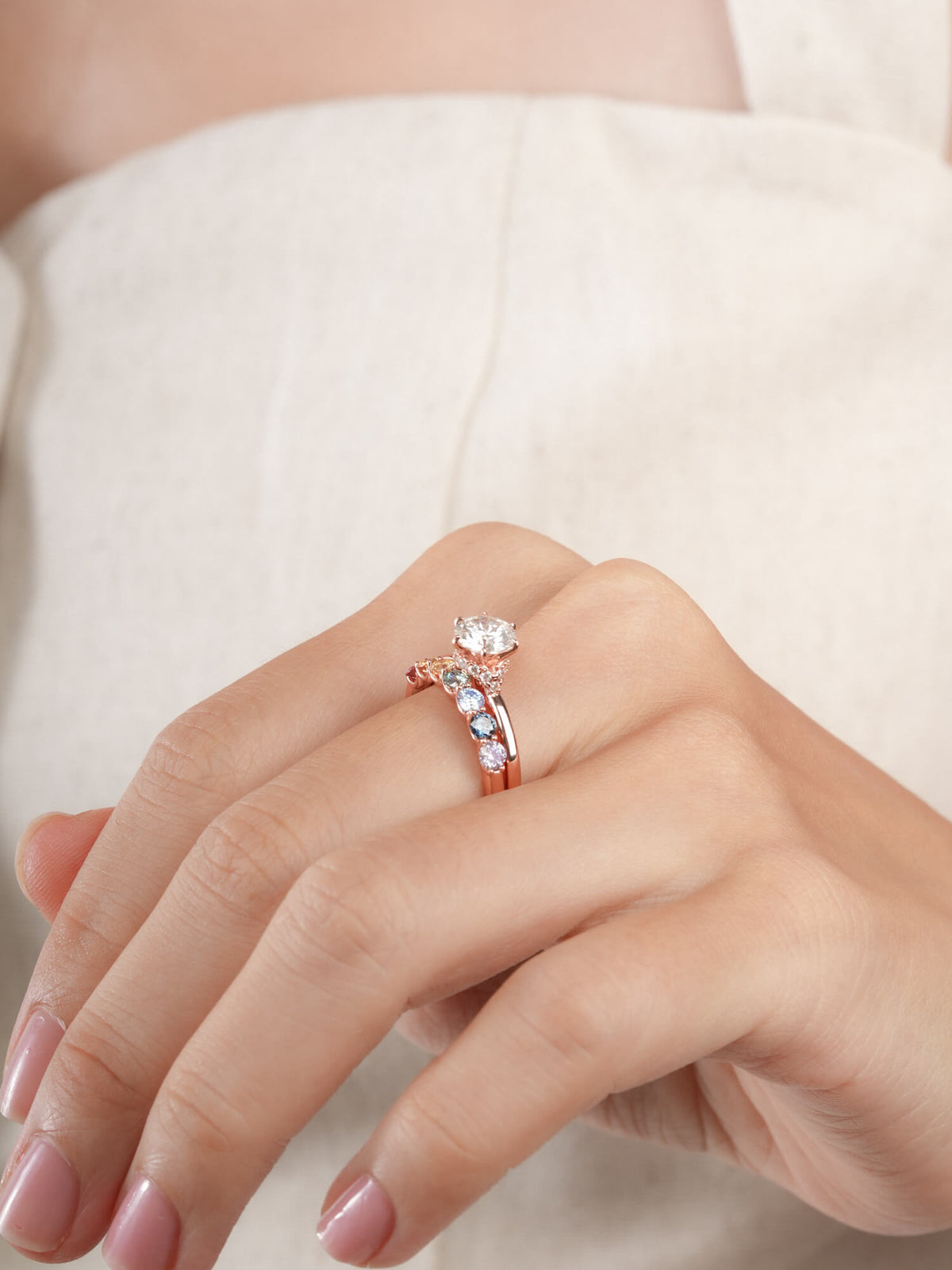 Solitaire Moissanite Arch Ring 18K Rose Gold (5) – Mondays Made Flower & Birthstone Jewelry Singapore