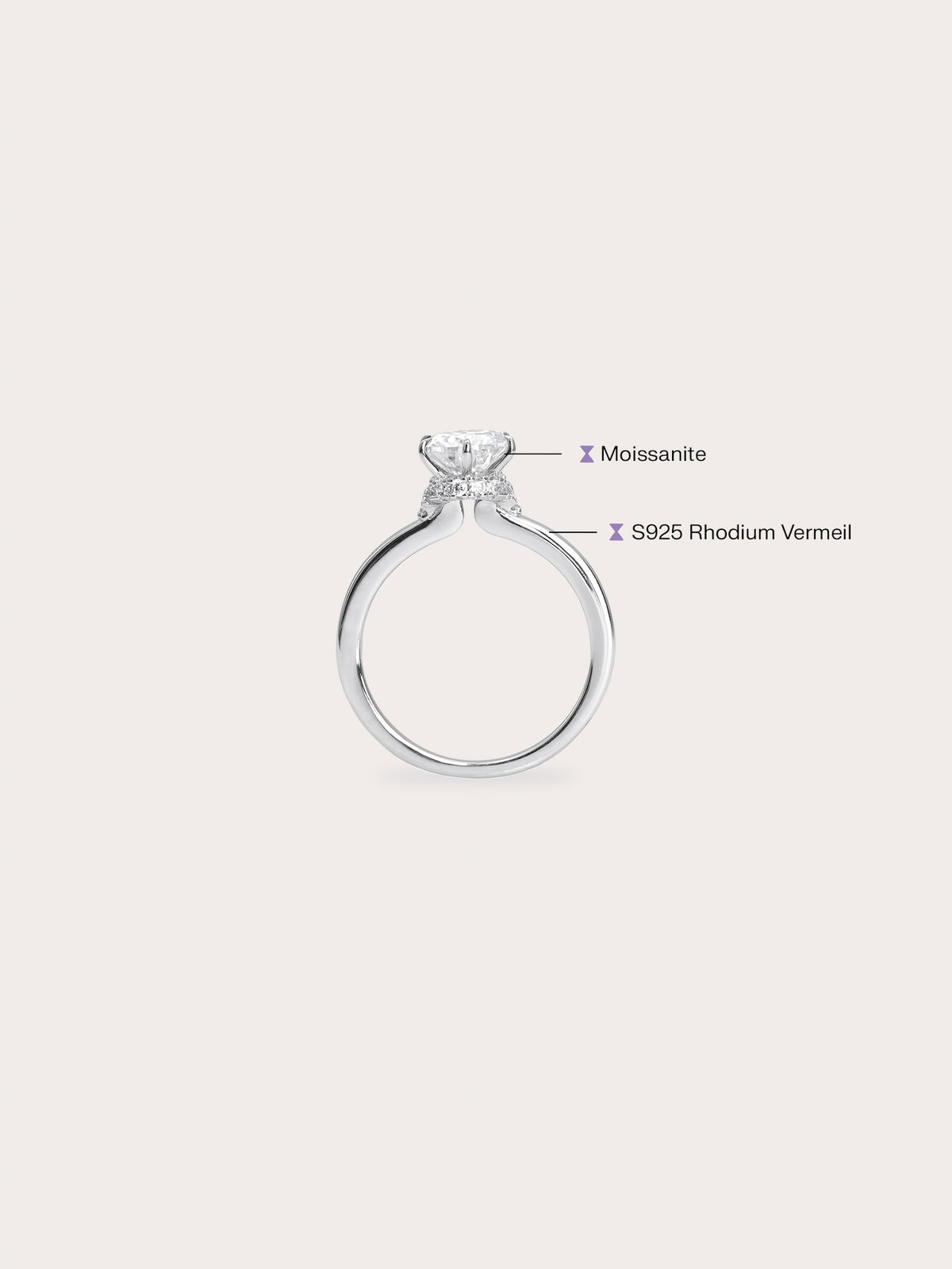Solitaire Moissanite Arch Ring S925 Silver Rhodium (4) – Mondays Made Flower & Birthstone Jewelry Singapore