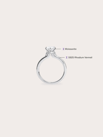 Solitaire Moissanite Arch Ring S925 Silver Rhodium (4) – Mondays Made Flower & Birthstone Jewelry Singapore