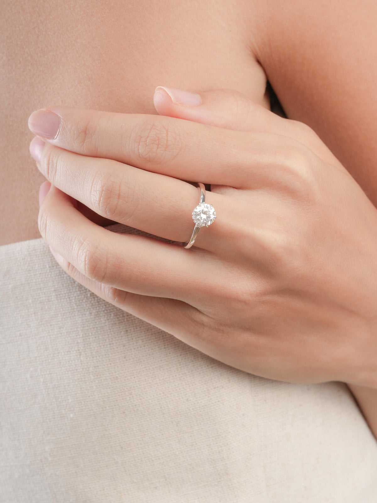 Solitaire Moissanite Arch Ring S925 Silver Rhodium (3) – Mondays Made Flower & Birthstone Jewelry Singapore