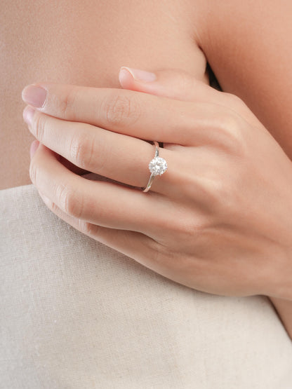 Solitaire Moissanite Arch Ring S925 Silver Rhodium (3) – Mondays Made Flower & Birthstone Jewelry Singapore