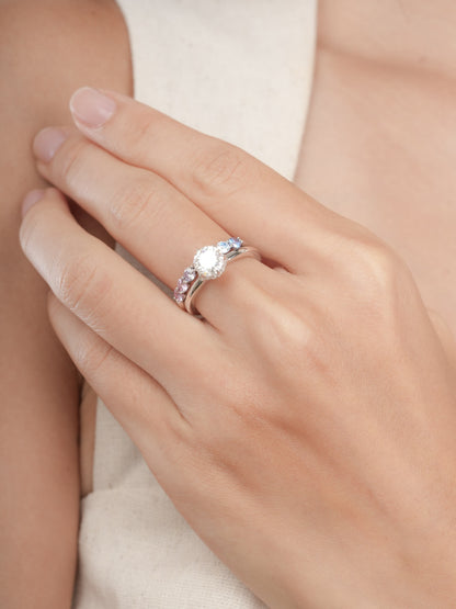 Solitaire Moissanite Arch Ring S925 Silver Rhodium (2) – Mondays Made Flower & Birthstone Jewelry Singapore