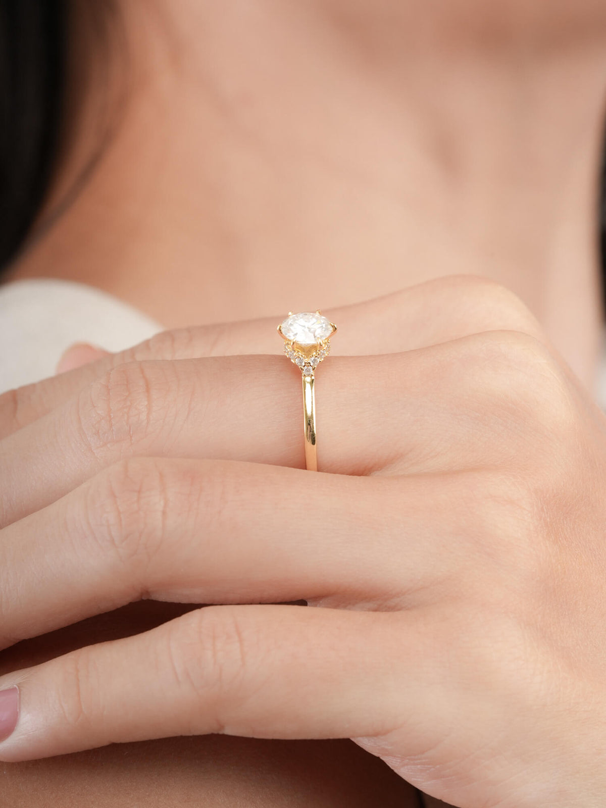 Solitaire Moissanite Arch Ring 18K Gold (5) – Mondays Made Flower & Birthstone Jewelry Singapore