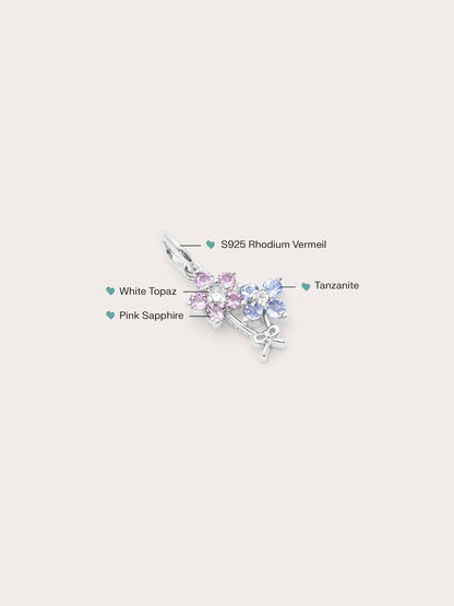 Spring Blossom Bouquet Charm S925 Silver Rhodium (2) – Mondays Made Flower & Birthstone Jewelry Singapore
