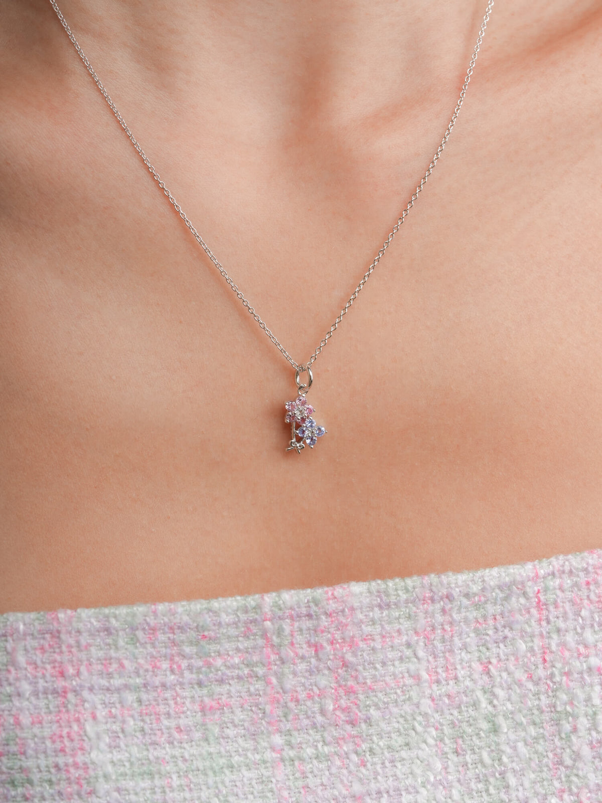Spring Blossom Bouquet Necklace S925 Silver Rhodium (3) – Mondays Made Flower & Birthstone Jewelry Singapore