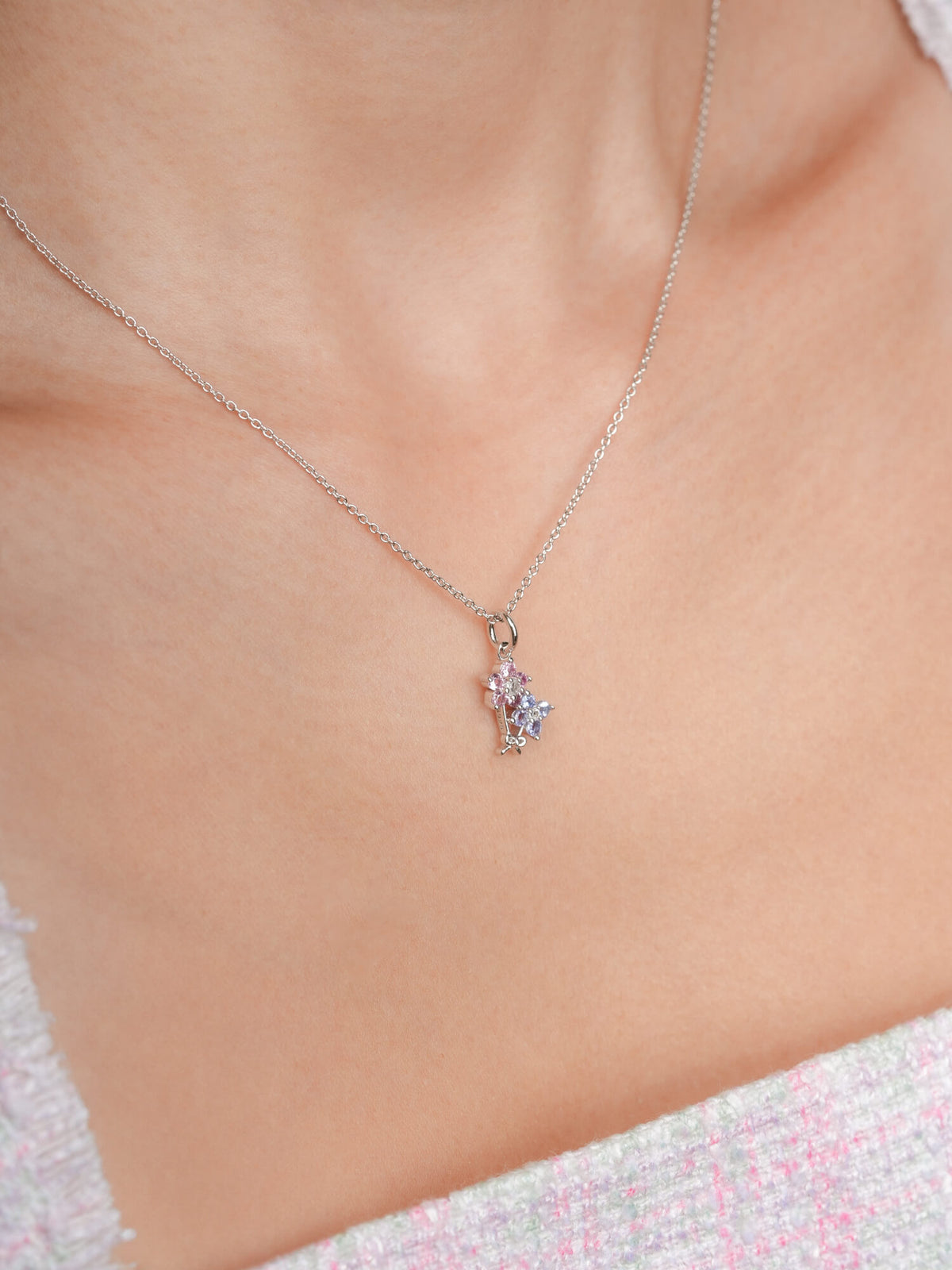 Spring Blossom Bouquet Necklace S925 Silver Rhodium (5) – Mondays Made Flower & Birthstone Jewelry Singapore