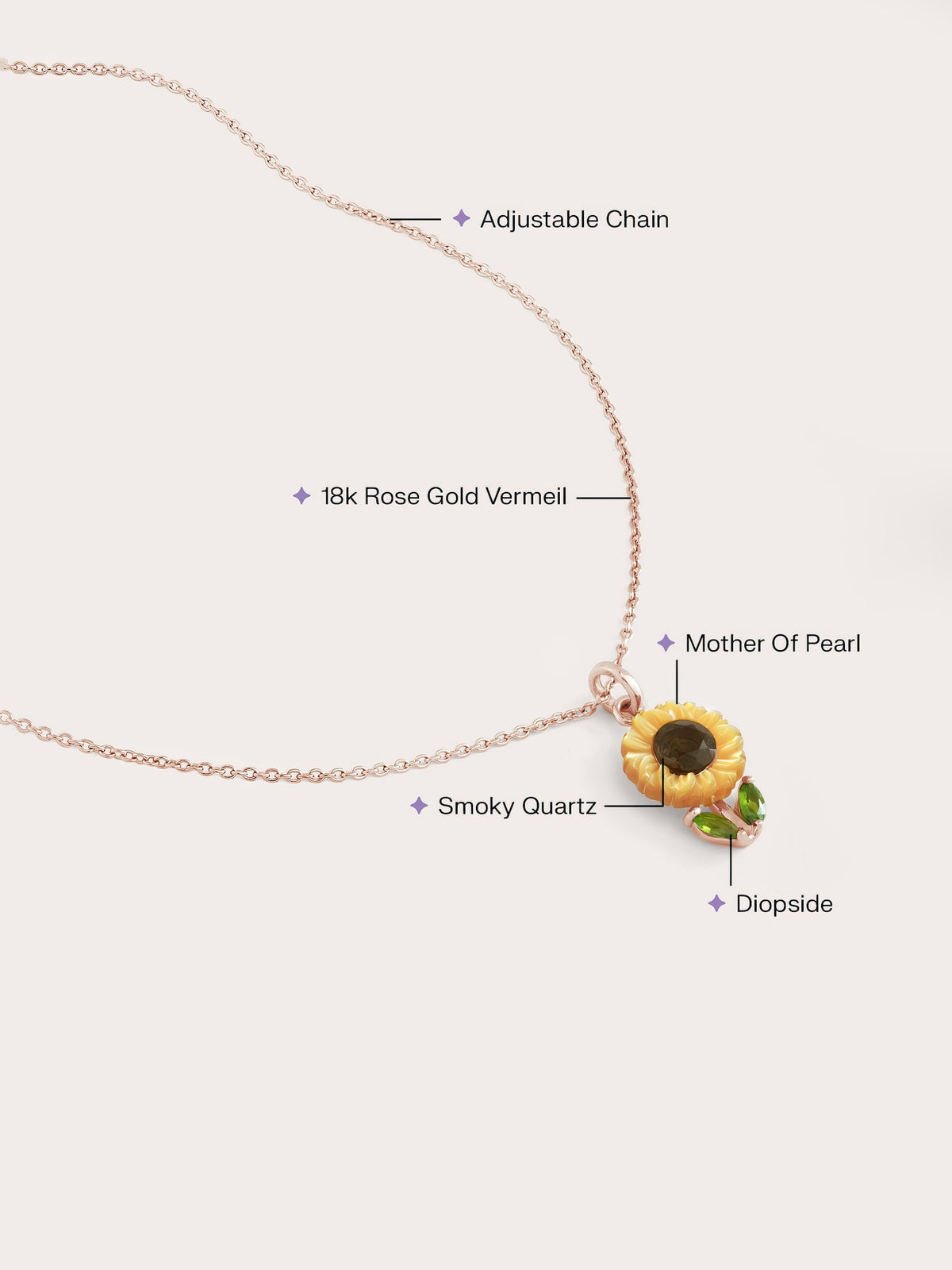 Sunflower Necklace 18K Rose Gold Flat – Mondays Made Flower & Birthstone Jewelry Singapore